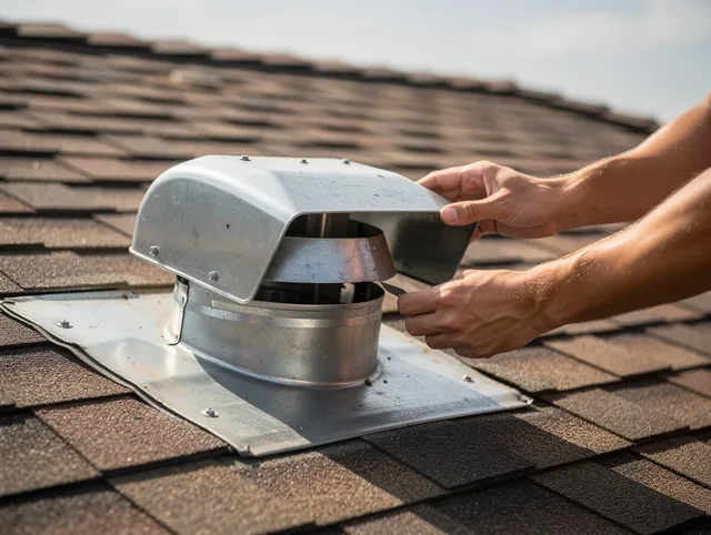Smithfield Dryer Vent Cleaning certified technician safely cleaning a roof-mounted dryer vent in Smithfield