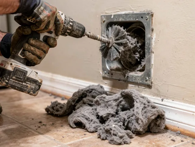 Certified Smithfield Dryer Vent Cleaning technician performing dryer vent cleaning in Smithfield