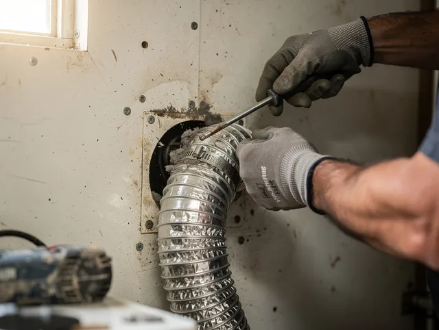 Smithfield Dryer Vent Cleaning technician performing precise dryer vent hose installation in Smithfield